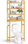 SONGMICS Over The Toilet Storage, 4-Tier Over Toilet Bathroom Organizer with Adjustable Shelf, Fit Most Toilets, Space-Saving, Easy Assembly, Natural UBTS041N01