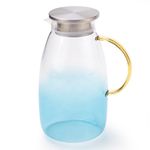 The Better Home Zest Glass Jug with Stainless Steel Lid and Handle 2 LTR | Leakproof Pitcher for Water, Cold Brew, Tea, Iced Coffee, Lemonade | Heat Resistant | Housewarming Gift | Blue