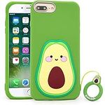 YONOCOSTA Cute iPhone 6 Plus Case, iPhone 6s Plus Case, iPhone 7 Plus Case, iPhone 8 Plus Case, Funny 3D Cartoon Fruit Avocado Shaped Soft Silicone Shockproof Back Case Cover Skin with Keychain