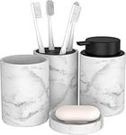 bonVIVO Marmora Bathroom Accessory Set - 4-Piece Bathroom Soap Dispenser Set w/Soap Dish, Tumbler & Toothbrush Holder - Luxury Bathroom Accessories Set - Gifts for Women and Men - Black