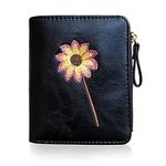 AOXONEL Womens RFID Small Compact Bifold Wallet,Cute Mini Zipper Card Coin Purse for Girls (Black)