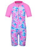 HUAANIUE Girls 2-12Y CocoTree with Heart Swimming Suit 50+UV Sun Protection Swimsuit Costume(PinkScale,4A)