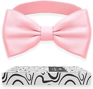 Adam Young Men's Blush Rose Pastel Bow Tie Pre-Tied Style Formal Satin Classic Bowtie for Tuxedo Faux Silk (Large, Pink)