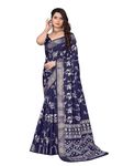 AKHILAM Women's Dola Silk Bagh Printed Saree With Unstitched Blouse Piece(Navy Blue_UNVRSE05D_HS)