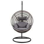 QUBOX Single Seater Heavy Iron Hanging Egg Swing Lounge Chair with Tufted Soft Deep Cushion Backyard Relax for Indoor, Outdoor, Balcony, Deck, Patio, Home & Garden (Rope,Grey)