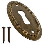 B-260 K-11A Oval Beaded Antique Brass Keyhole Cover for Antique and Modern Furnitures with 2pcs Escutcheon Pins Included