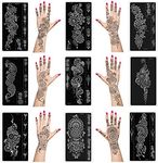 Mzstgh Henna Tattoo Stencils kit,Temporary Tattoos Stencils Reusable Henna Tattoo kit for Hand Forearm Airbrush Tattooing Template, Indian Temporary Tattoo Stickers, White