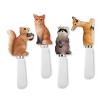 Supreme Housewares Cheese and Butter Spreader Knives 4-Piece Hand Painted Resin Handle with Stainless Steel Blade Multipurpose Cheese Spreader Set (Woodland Animals)