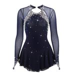 Dark Blue Skating Skirt Lady's Skating Costume for Girls Simple and Generous Figure Skating Costume, Blue, Large