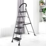 LEOPAX 6 Step Ladder - Safety-Clutch Lock Foldable Step Ladder for Home Use Heavy Duty Step Stool Foldable Metal Iron - Wide Anti Skid Steps - 2 Year Manufacturer Warranty