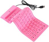 Foldable Silicone Wired Silent Keyboard, 85-key Portable Soft Rubber Lightweight Waterproof USB Rollup Keyboard with 4.53ft for Laptop PC Computer Travel Office Home (Pink)