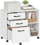 VASAGLE Lateral File Cabinet, Home Office Printer Stand, 3-Drawer Mobile Filing Cabinet with Open Storage Shelves, for A4, Letter-Size Files, White with Wood Grain UOFC041W46