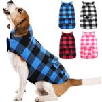 Kuoser Cozy Dog Winter Coat, Windproof Dog Jacket British Style Plaid Cold Weather Dog Coat Reversible Warm Dog Vest for Small Medium Large Dogs