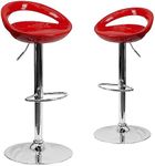 Flash Furniture 2 Pk. Contemporary Red Plastic Adjustable Height Barstool with Rounded Cutout Back and Chrome Base