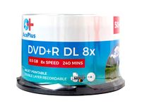 AcePlus 50-pk DVD+R Dual Layer White Inkjet Hub-Printable Discs with 8X Recording Speed and 8.5 GBs of Storage in Cakebox Spindle