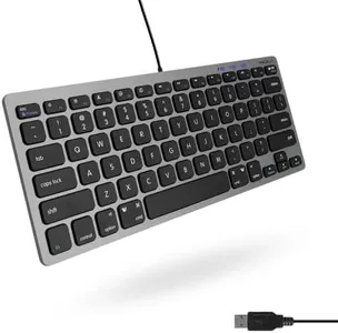 Macally Small USB Wired Keyboard for Mac and Windows - 78 Scissor Keys, 13 Shortcut Compatible Apple Keyboard - Mini Compact USB Computer Keyboard That Saves Space and Looks Great - Space Grey