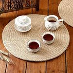 Rosslyn Jute Coaster Combo Braided Place mats, 35 cm Round, Best for Bed-Side Table/Center Table, Dining Table/Shelves - Design 1, Pack of 4