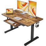 FEZIBO Height Adjustable Electric Standing Desk with Keyboard Tray, 48 x 24 Inches Sit Stand up Desk with Splice Board, Black Frame/Rustic Brown Top