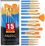 AROIC Acrylic Paint Brush Set, 15 pcs Nylon Hair Paint Brushes for All Purpose Oil Watercolor Face Body Rock Painting Artist, Small Paint Brush Kits for Kids Adult Drawing