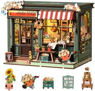 Book Nook Kit - DIY Miniature House Kit with LED Light, Flower Shop Wooden Bookshelf Decor, 3D Puzzles for Adults, Home Office Shelf Decoration, Creative Gift for Women, Book Lovers