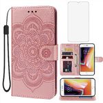 Bohefo Case for iPhone 6 Case, iPhone 6S Wallet Case with Tempered Glass Screen Protector, Embossed Mandala Leather Flip Credit Card Holder Stand Phone Cover Cases for Apple iPhone 6 Rose Gold