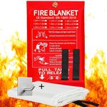 Emergency Fire Blanket 1Mx1M, Fire Retardant +1 Self Adhesive Heavy Duty Wall Hook - Survival Safety - Emergency For Home, Kitchen, School, Fireplace, Grill, Cars, Office, Caravans