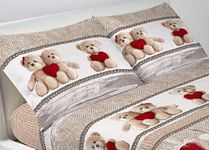 Linen Web Bedding Set 100% Cotton, French Bed Sheets, Sweet Bear Pattern