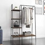 DlandHome Free-Standing Garment Racks, Home Metal Clothing Rack with 5 Storage Shelves and Hanging Rod Closet Storage Organizer Clothing Rack, DCA-UT-011