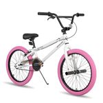 JOYSTAR 20 Inch Kids Bike Freestyle BMX Bikes for 6-10 Years Boys Girls and Beginner Riders, 20 Inch Bikes with Pink Tires, White Frame