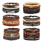 MILAKOO 26Pcs Black&Brown Braided Leather Bracelet for Men Women Cuff Beaded Bracelet Adjustable