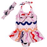 Jastore Baby Girls Swimwear One Piece Swimsuits Beach Wear with Headband - - 5-6 Years