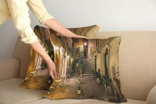 Ambesonne Italian Pillow Cushion Cover Pack of 2, Old Courtyard Rome Italy Cafe Chairs City Historic Houses in Street, Decorative Square Accent Pillow Case, 2 Pcs-18" x 18", Pale Yellow Green Orange