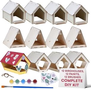 Neliblu Bird Houses to Paint for Kids - Wooden - 12 Pc, Plywood, Durable Material, Educational Fun, Complete Set, Child-Safe, Bulk Crafts - Paint a Bird House Kit for Kids