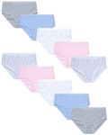 Laura Ashley Girls' Underwear - 10 Pack Stretch Cotton Briefs (Size: XS-L), Floral/Pink/Stripe, X-Small