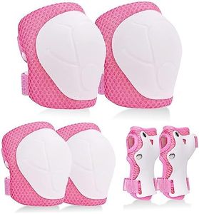 Kids/Youth Knee Pads Elbow Pads Toddler Protective Gear Set with Wrist Guards 6 in 1 for Roller Skates Cycling BMX Bike Skateboard Inline Skatings Scooter Riding Sports, Volleyball, Football，Pink-S