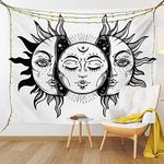 Moon Tapestry by Ambesonne, Monochrome Sun and Moon Pattern Oriental Image Asian Culture Inspired Design Print, Wall Hanging for Bedroom Living Room Dorm, 60 W X 40 L Inches, Black White