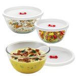 Borosil Glass Serving & Mixing Bowls With Lids, Oven & Microwave Safe Bowls, Set of 3 (500 ml + 900 ml + 1.3 L), Borosilicate Glass, Clear