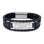 HAYOUWAY Mens Leather Bracelet Gifts, Personalised Handmade Braided Leather Bracelets Gifts for Men Women Boys Son Cuff Wrap Bracelet with Stainless Steel Magnetic Clasp Engraved Inspirational Quote