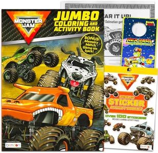 Monster Jam Coloring Book for Kids - Monster Jam Coloring Art Set Bundle Includes Coloring Book with Activities, and Games Plus Stickers, More