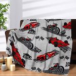 TesliteRacing Car Throw Blanket , Red Race Cool Speed Racing Cars Fuzzy Plush Teens Gifts, Soft Extreme Sport Lover Flannel Birthday Couch Decor,130x150cm, - Grey, 50'' x 60''