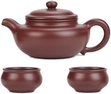 SILINE Artisan Yixing Clay Teapot 12.8 Oz with 2 Cups,Handmade Zisha Tea Pot Set -Fanggu