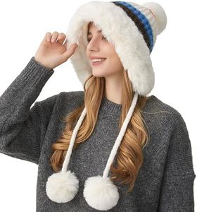 HUAMULAN Women Winter Sherpa Beanie Hats Knit Ear Flaps Peruvian Cover Ears Fleece Lined Ski Snow Hat 3 Pompoms