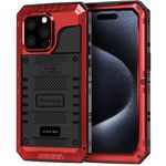 Beasyjoy for iPhone 15 Pro Max Case Waterproof, Metal Heavy Duty Full Body Protective Case with Built-in Screen Protector, Military Grade Shockproof Defender Case for iPhone 15 Pro Max 6.7", Red