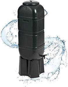 Black Outdoor Slim Line 100 Litre Space Saver Rain Collector Water Butt Kit Complete With Stand, Lid & Diverter