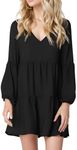 Teepie Casual Dresses for Women Lantern Sleeve Shift Dresses V Neck Loose Flowy Swing Tunic Dress Black XL