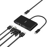 Belkin USB-C Multimedia + Charge Adapter (100W) with Tethered USB-C Cable - Interface Hub with USB-A 3.2 Gen Port, Ethernet Port, VGA Port, and 4K HDMI Port, with USB-C Pass Through Charge - Black