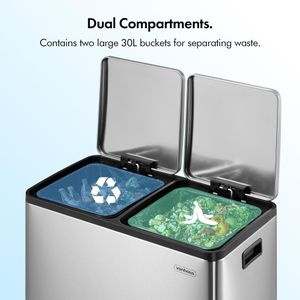 VonHaus 60L Double Recycling Bin – Dual Compartment Waste Separator