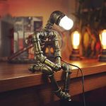 Table Lamps, Steampunk Lamp Vintage Industrial Antique Iron Metal Robot Pipe Desk Table Lamp Creative Robot Style Desk Lamp Art Decoration Style (with 2 Bulb)