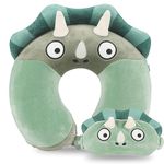 Travel Pillow, Kids Travel Pillow with Sleep Eye Mask, Soft Memory Foam Neck Pillow for Kids Boys & Girls, Teens, Travel Accessories for Airplane - Triceratops Neck Pillow