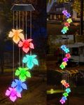 DOUBLEZHE Solar Wind Chimes for Outside, Color Changing Maple Leaf Wind Chimes, Birthday Gifts for Women Mom Grandma, Waterproof Outdoor LED Decoration Mobile Lights for Garden Patio Yard Party Decor